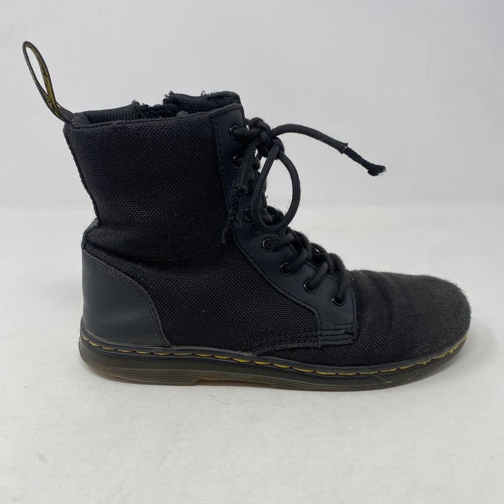 Doc Martens Dr Combs J AW004 Black Combat Boots Canvas Zip Size Men's 4 Womens 5